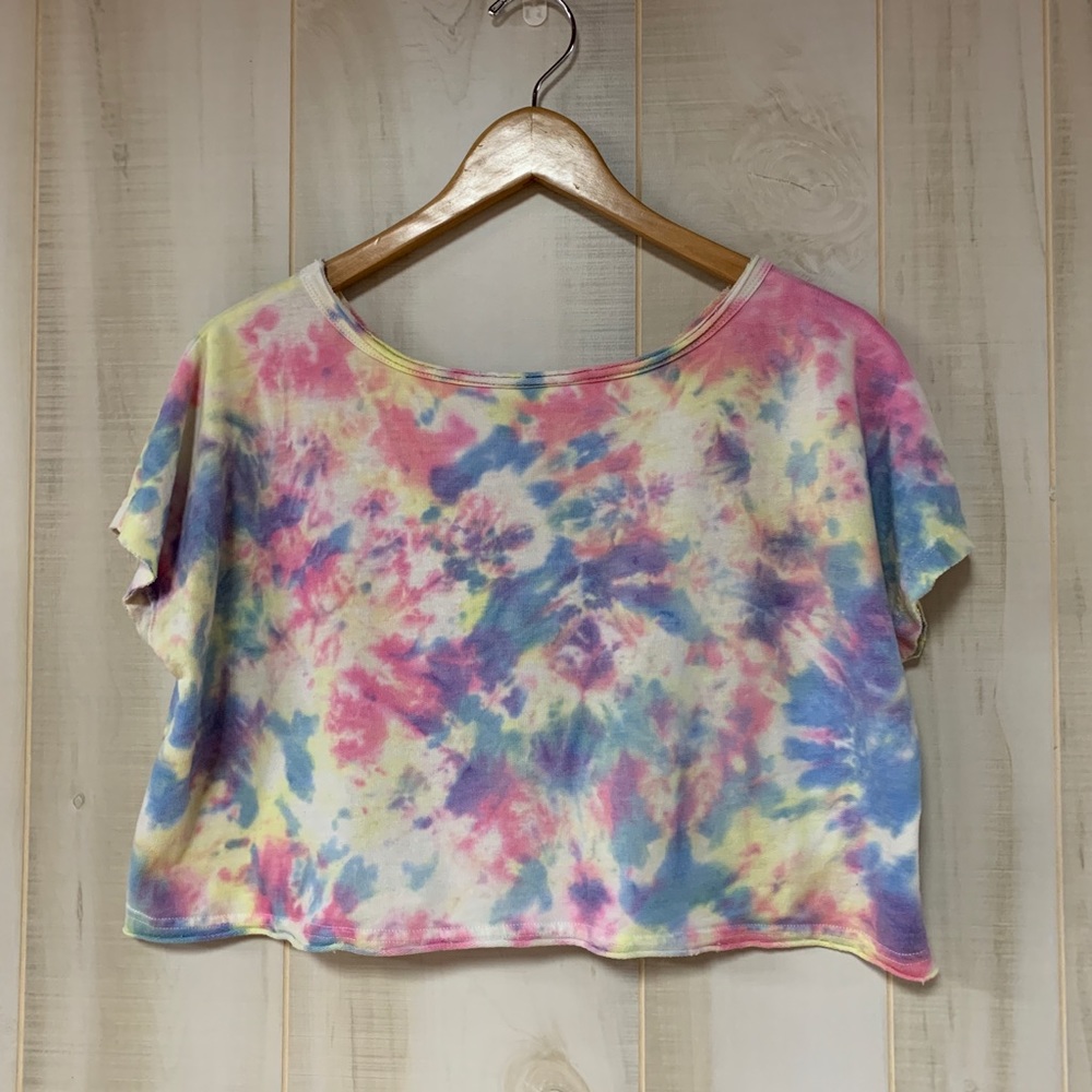 Tie Dye Crop Top Pastel Dolman Short Sleeve S/M - Picture 1 of 5